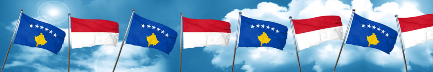 Kosovo flag with Indonesia flag, 3D rendering