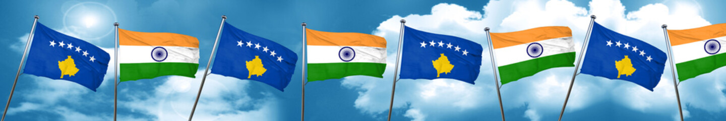 Kosovo flag with India flag, 3D rendering