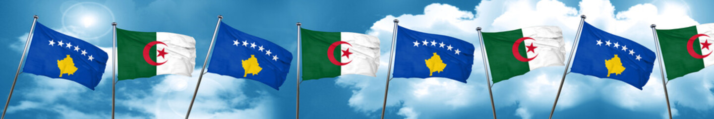 Kosovo flag with Algeria flag, 3D rendering