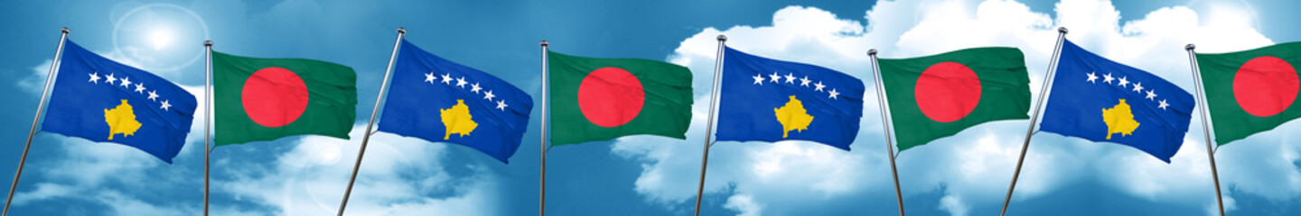 Kosovo flag with Bangladesh flag, 3D rendering