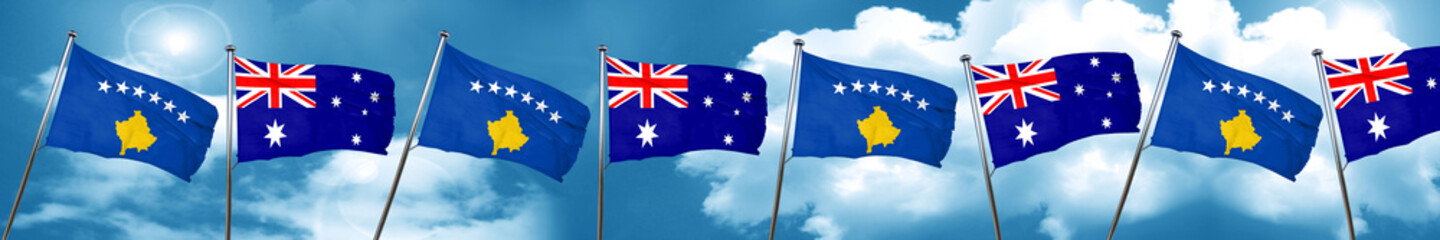 Kosovo flag with Australia flag, 3D rendering