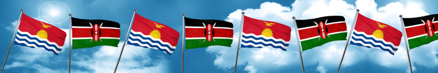 Kiribati flag with Kenya flag, 3D rendering