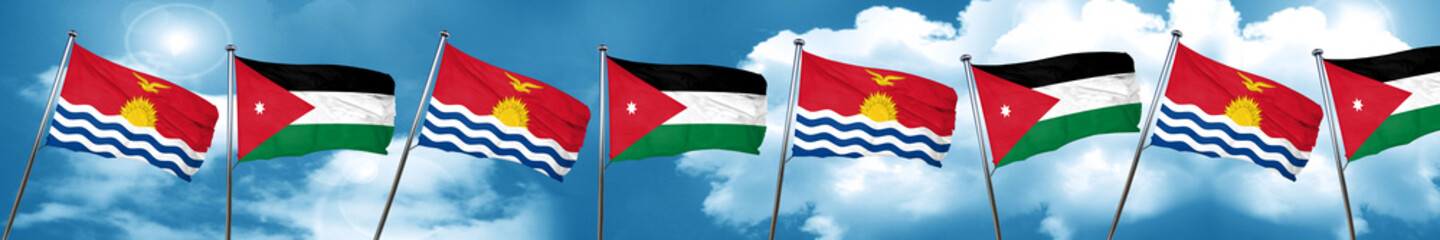 Kiribati flag with Jordan flag, 3D rendering