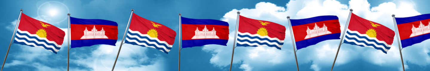 Naklejka na ściany i meble Kiribati flag with Cambodia flag, 3D rendering