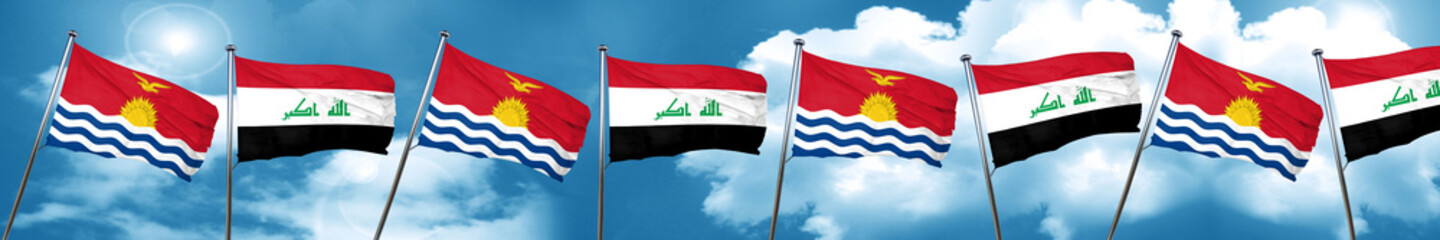 Fototapeta na wymiar Kiribati flag with Iraq flag, 3D rendering