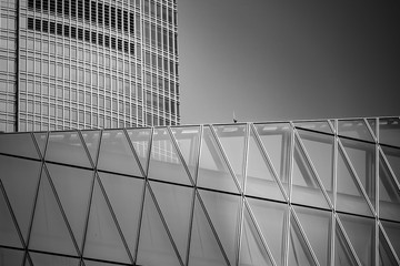 windows of commercial building in Hong Kong with B&W color
