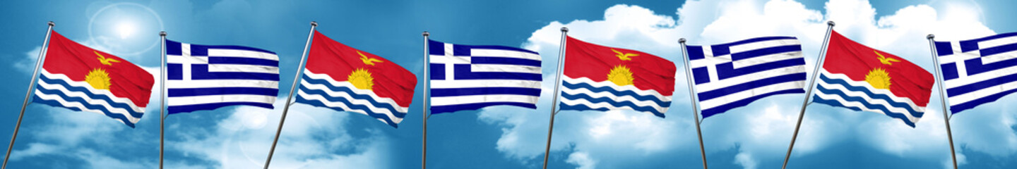 Kiribati flag with Greece flag, 3D rendering
