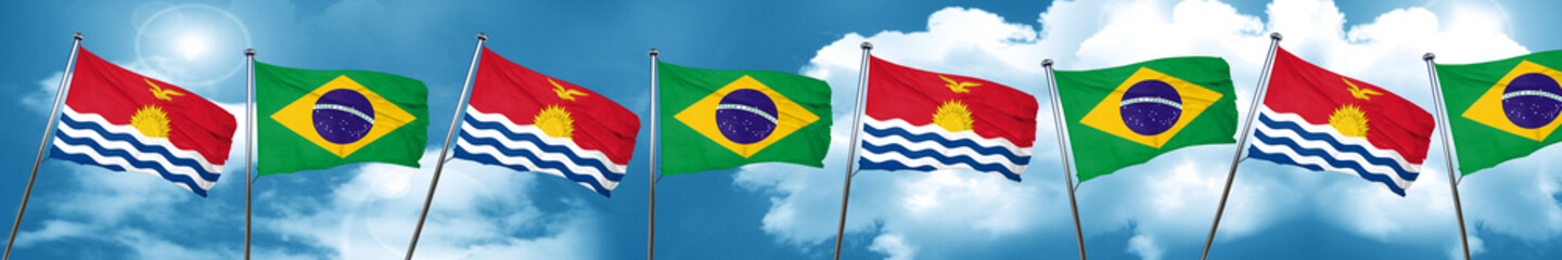 Fototapeta na wymiar Kiribati flag with Brazil flag, 3D rendering