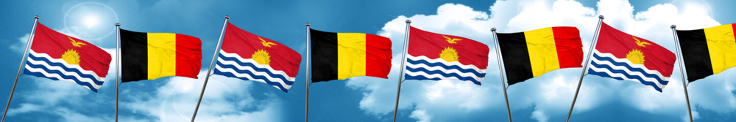 Fototapeta na wymiar Kiribati flag with Belgium flag, 3D rendering
