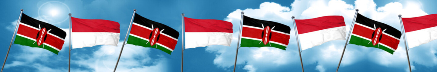 Kenya flag with Indonesia flag, 3D rendering