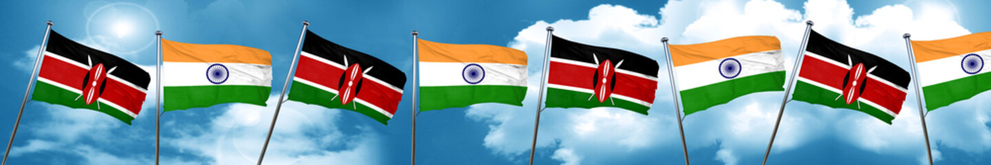 Kenya flag with India flag, 3D rendering