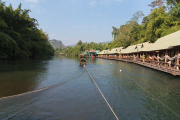 Fototapeta premium Home raft at Sagklaburi attractions Kanchanaburi , Thailand