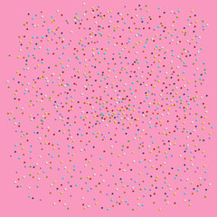 colorfull flat vector cream texture sprinkles topping as confectionery sweet or confetti on pink glaze background