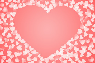 Pink white color scattered various size sketch heart shaped center middle frame valentine background