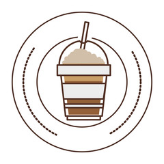 sticker stamp circular with glass disposable of cappuccino with Skinny drinks vector illustration