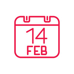 14 february calendar thin line red icon on white background, hap