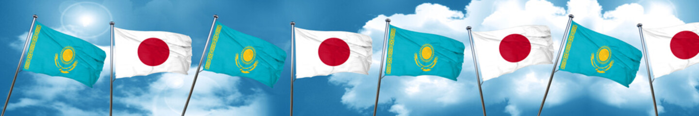 Kazakhstan flag with Japan flag, 3D rendering