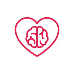 brain in heart thin line red icon on white background, happy val