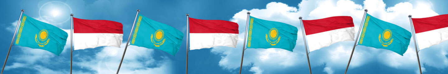 Kazakhstan flag with Indonesia flag, 3D rendering