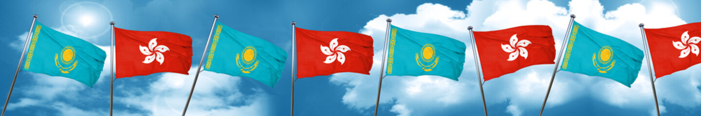 Kazakhstan flag with Hong Kong flag, 3D rendering