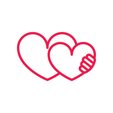 heart hug thin line red icon on white background, happy valentin
