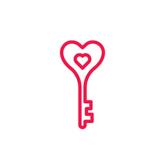 heart key thin line red icon on white background, happy valentin