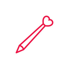  pen with heart thin line red icon on white background, happy va