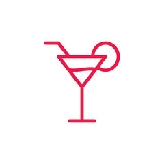 coctail thin line red icon on white background, happy valentine