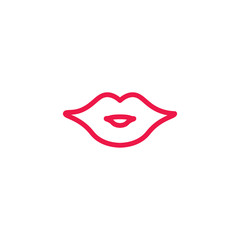 kiss lips thin line red icon on white background, happy valentin