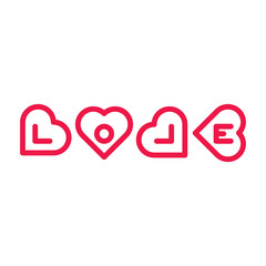 love text thin line red icon on white background, happy valentin