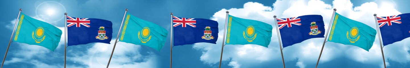 Kazakhstan flag with Cayman islands flag, 3D rendering