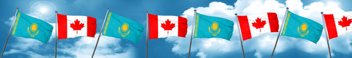 Kazakhstan flag with Canada flag, 3D rendering