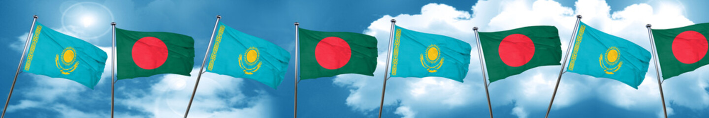 Kazakhstan flag with Bangladesh flag, 3D rendering