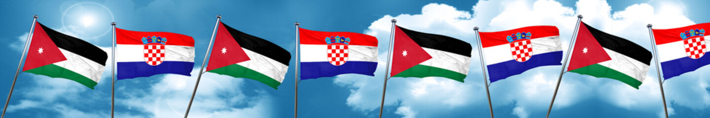 Jordan flag with Croatia flag, 3D rendering
