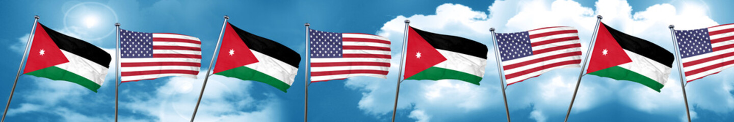 Jordan flag with American flag, 3D rendering