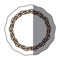 silhouette monochrome sticker with round chain of coffee beans vector illustration