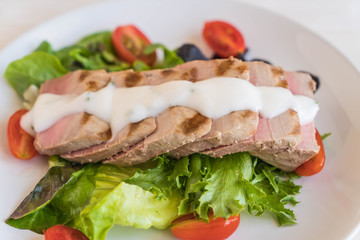 tuna steak with salad
