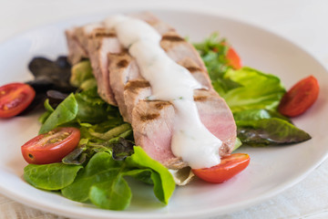 tuna steak with salad