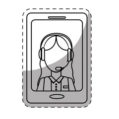 call center telemarketing tech service worker wearing headset on cellphone screen  icon image vector illustration design 