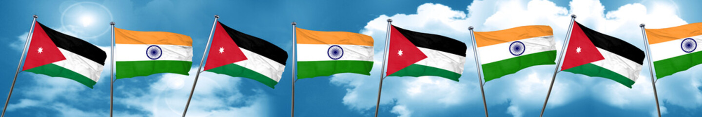 Jordan flag with India flag, 3D rendering