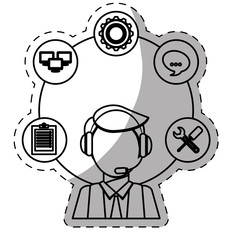call center telemarketing tech service worker wearing headset icon image vector illustration design 