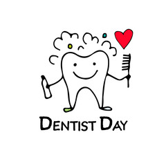 Dentist day, tooth character sketch for your design