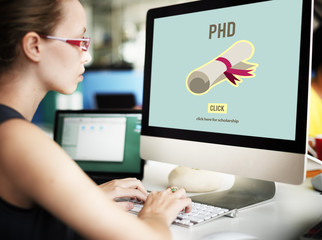 PhD Doctor of Philosophy Degree Education Graduation Concept - obrazy, fototapety, plakaty