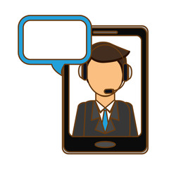man headphone smartphone bubble icon, vector illustration