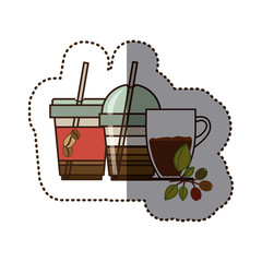 silhouette sticker color with coffee drinks vector illustration