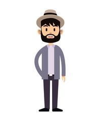 hipster young man beard hat black hair vector illustration eps 10