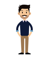 cartoon young business man mustache with tie sweater vector illustration