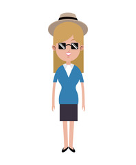blonde woman young hat sun glasses blue shirt vector illustration eps 10