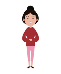 cute asian woman bun hair adult pink pants vector illustration eps 10