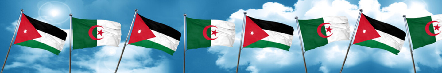 Jordan flag with Algeria flag, 3D rendering